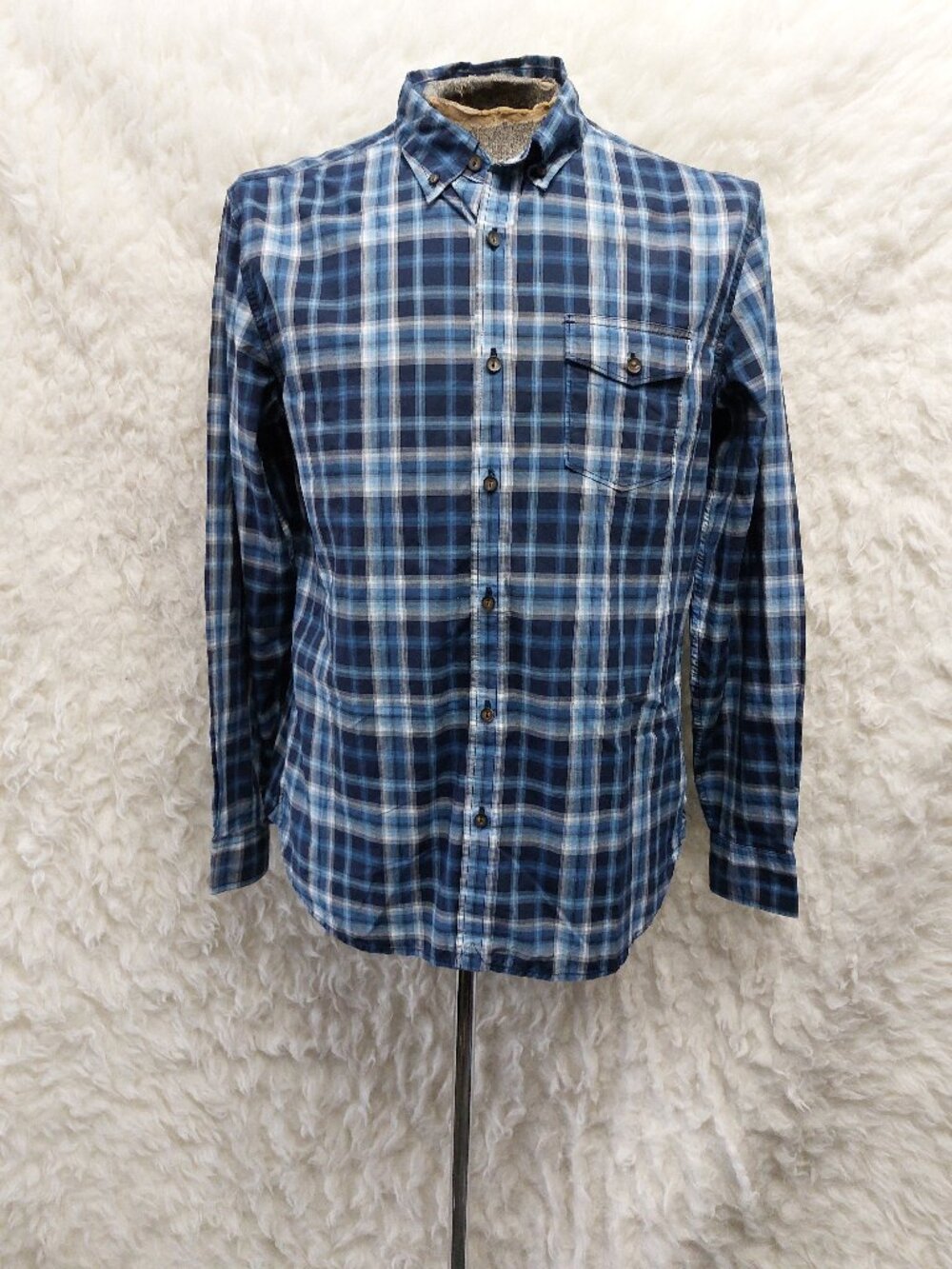 Lucky Brand Men's Blue Long-Sleeve Plaid Button-Front Shirt Single Chest Pocket